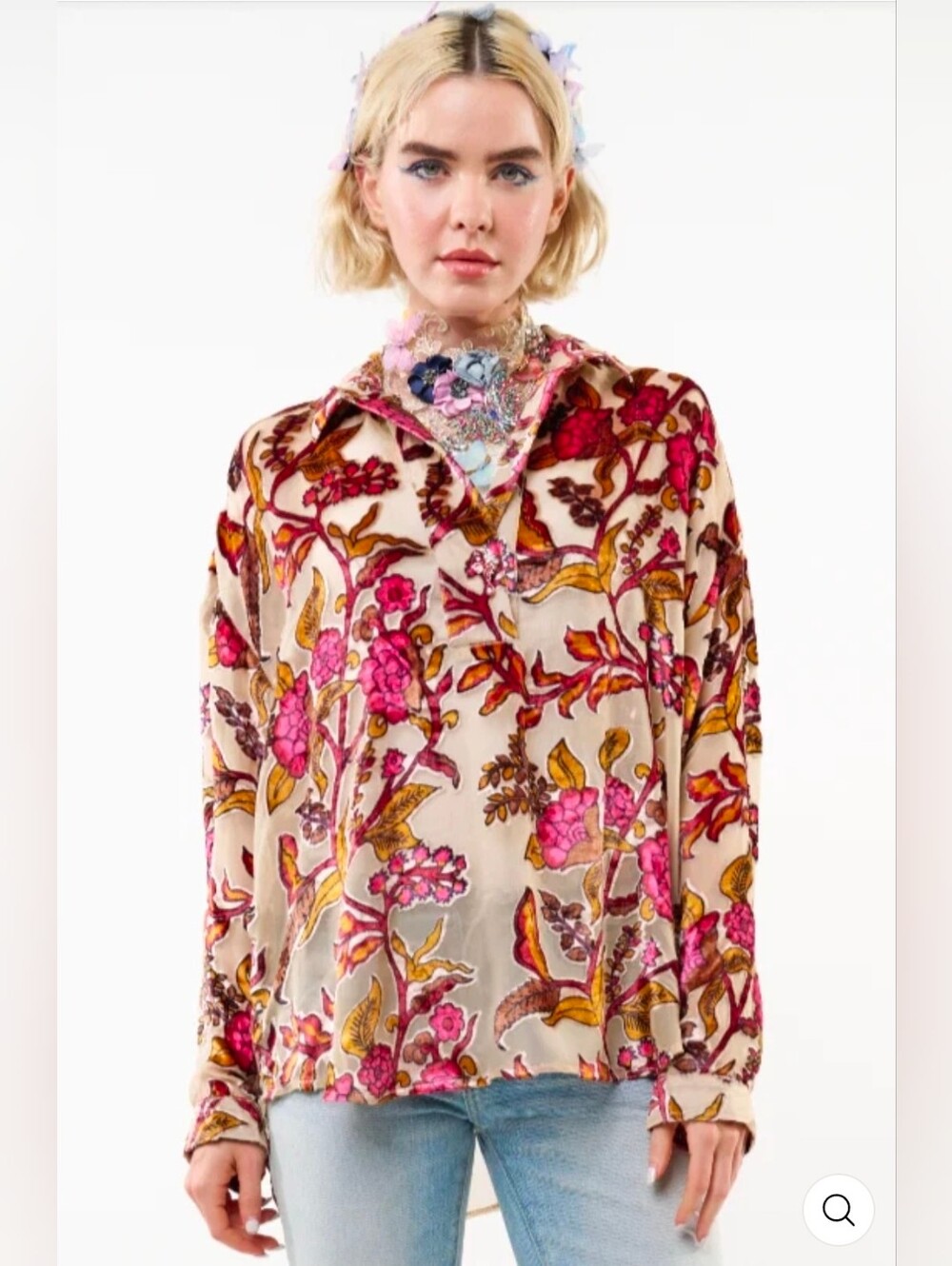 Aratta Holiday Jewels Burnout Velvet Blouse-Ivory-Large